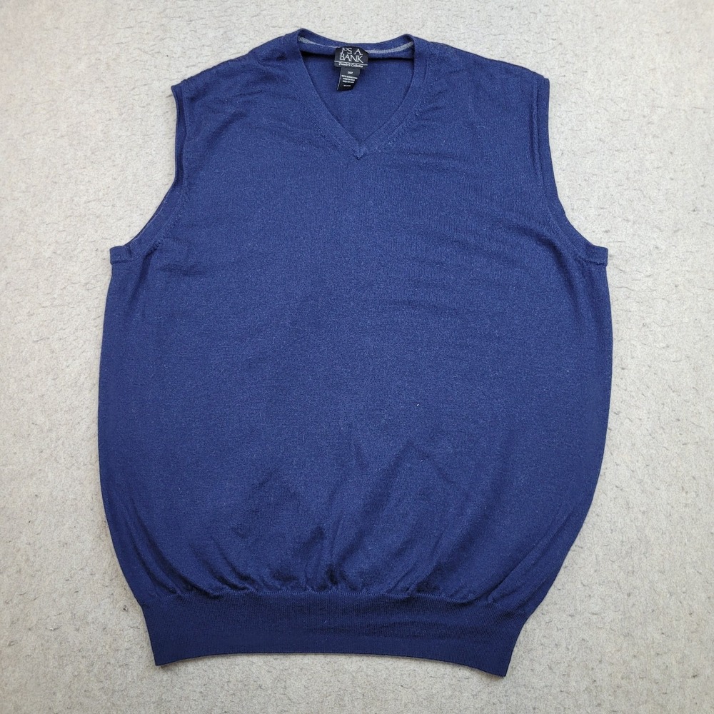 Jos A Bank Merino Wool Sweater Vest Pullover Mens 2XLT Blue Sleeveless V Neck‎